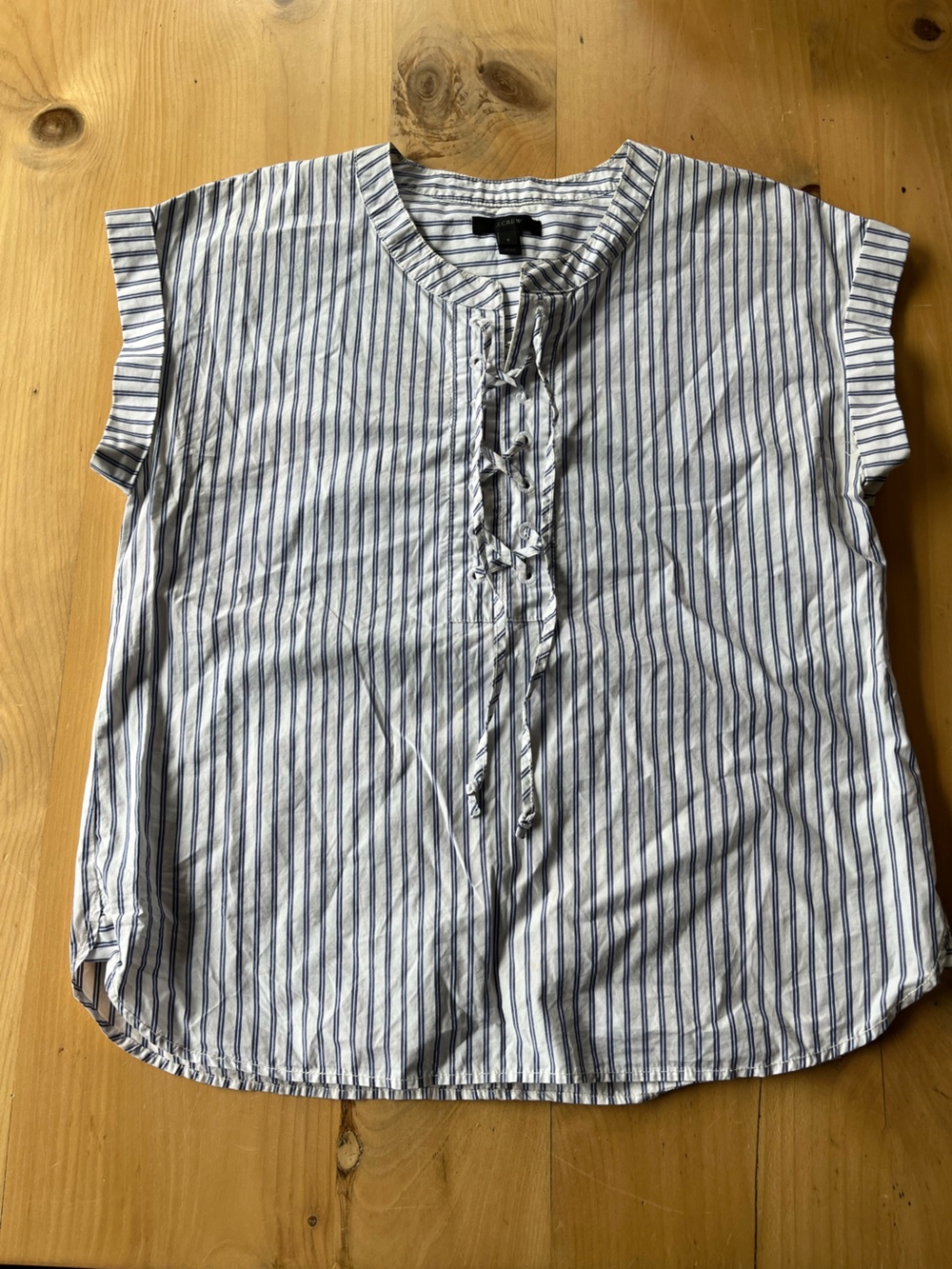 J Crew Striped Tie-Front Cap Sleeve Blouse - White & Navy